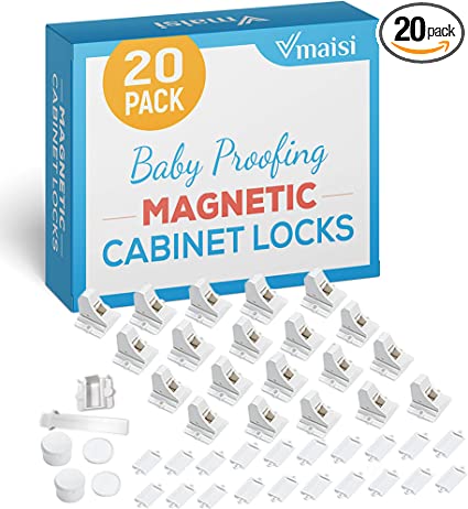 20 Pack Magnetic Cabinet Locks Baby Proofing - Vmaisi Children Proof Cupboard Drawers