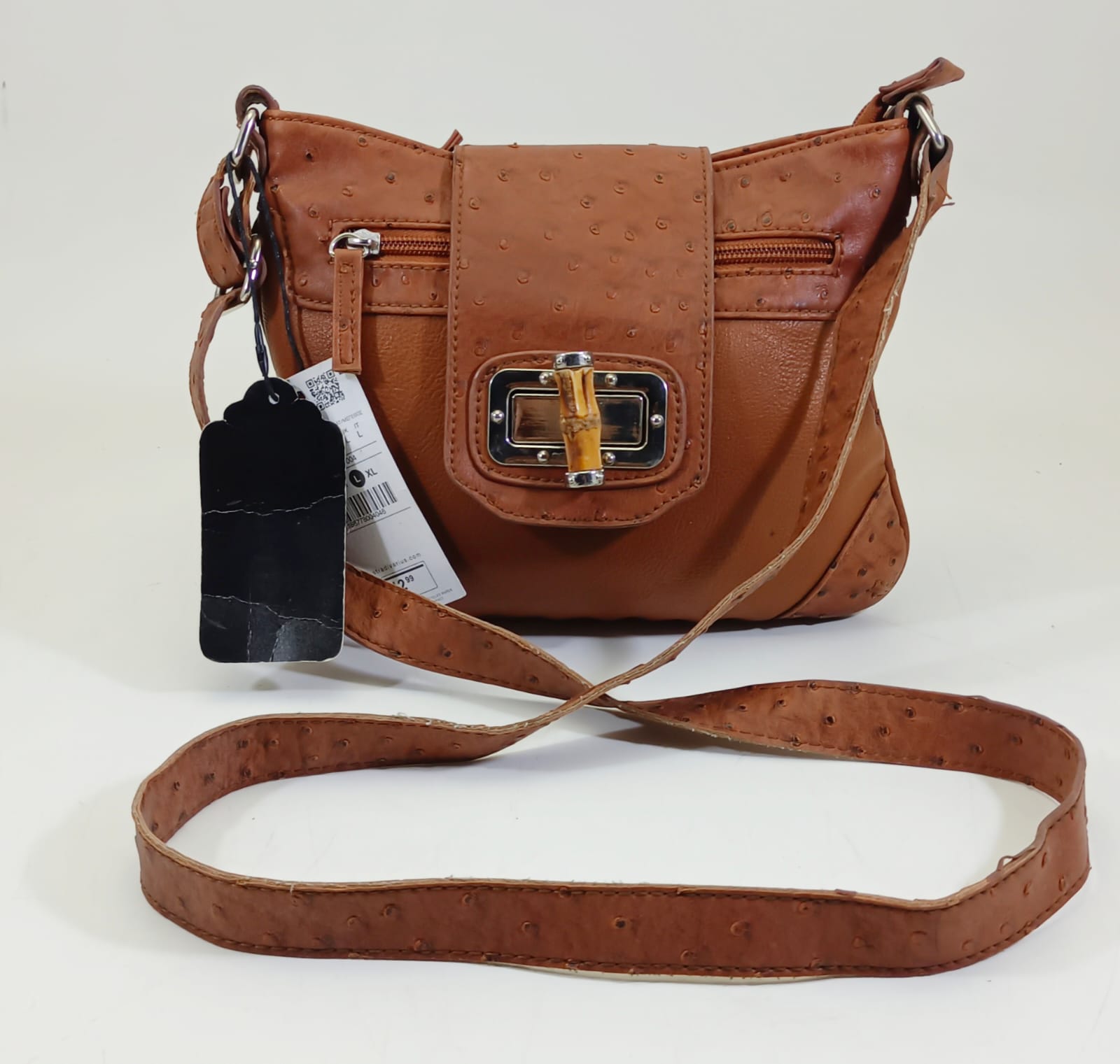 Brown Wood Lock Crossbody