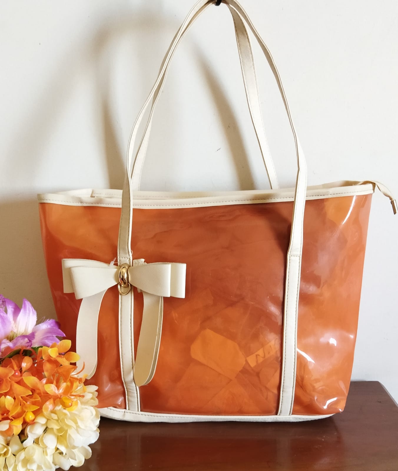 Orange transparent bow Hand bag