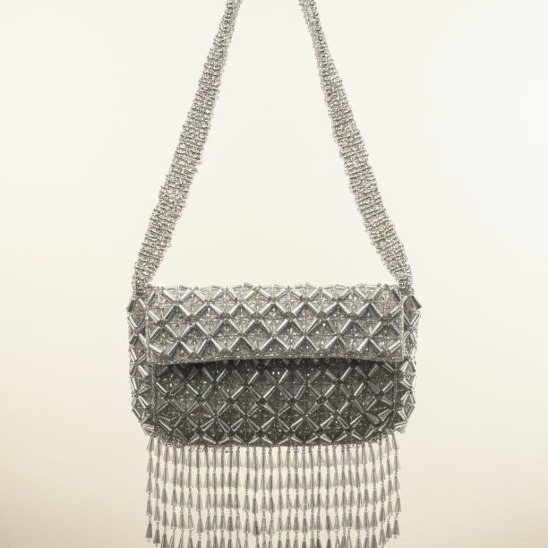 Elegant Silver Beaded party Clutch+ Hand purse