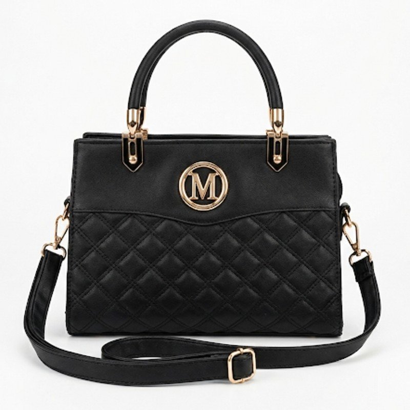 Black Leather branded Handbag