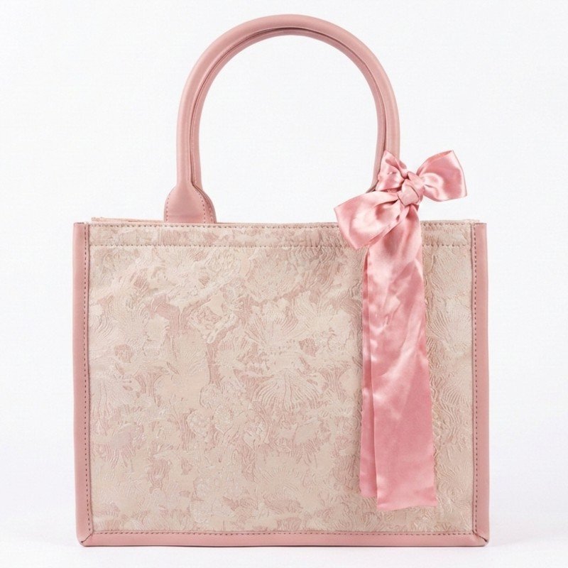 Scenic Embroidered Satin Bow Tote Bag