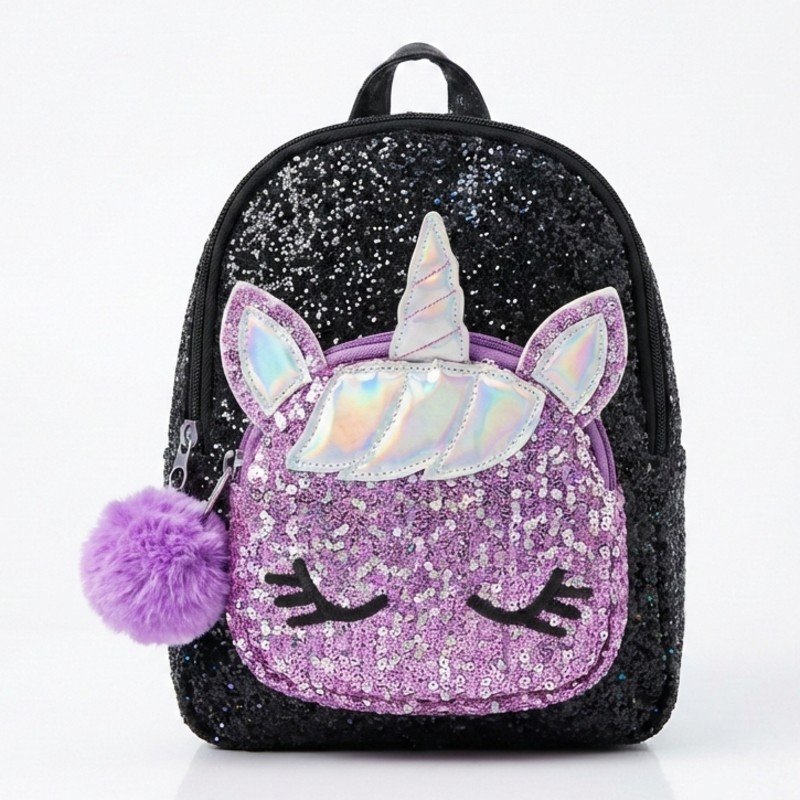 Embroidered Black Unicorn Sequins Backpack.