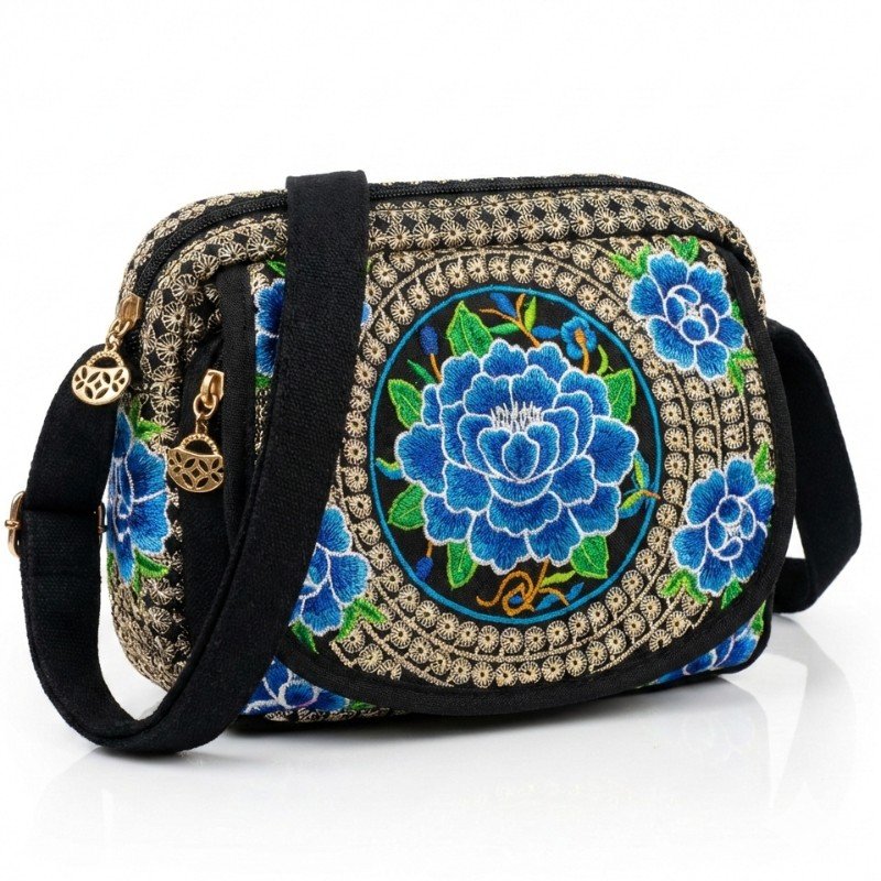 Embroidered canvas crossbody bag