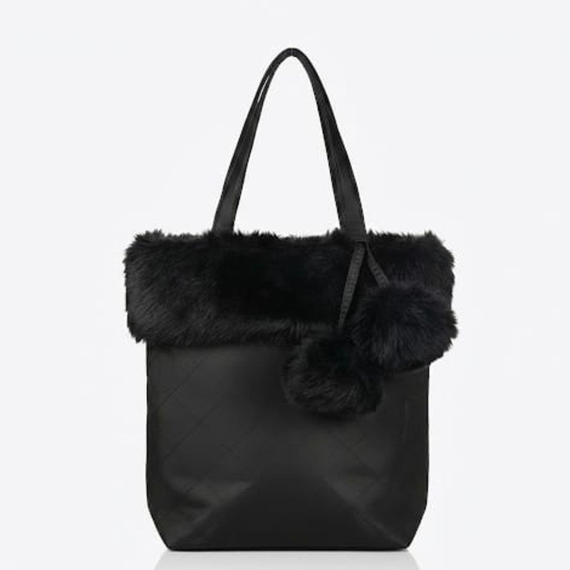 Black fur stylish tote bag