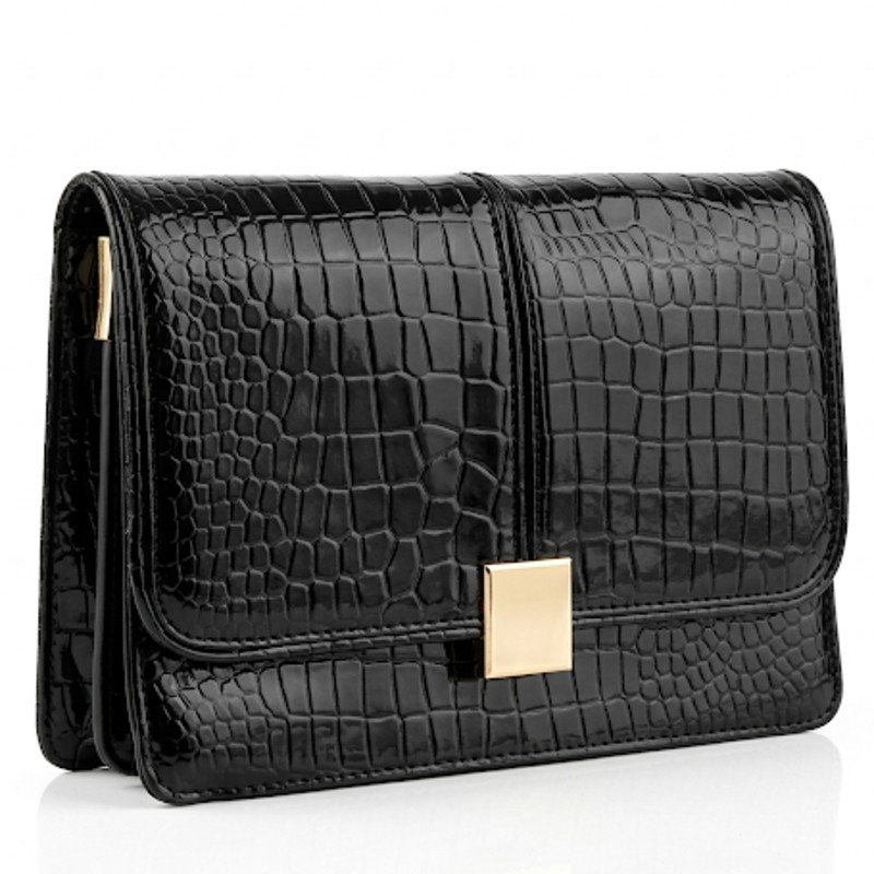Black crocodile leather clutch