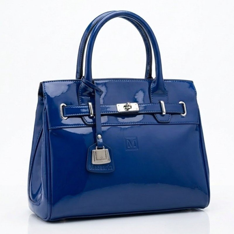 Women's Royal Blue Glossy Patent Leather Top Handle Satchel