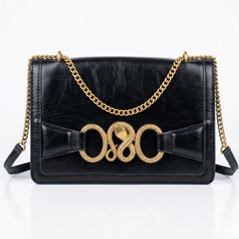 Luxury Leather Shoulder Bag with Iconic Serpentine Clasp.