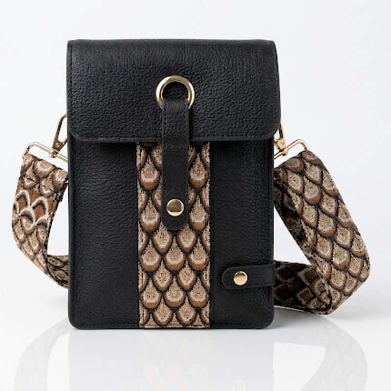 Black leather mobile crossbody