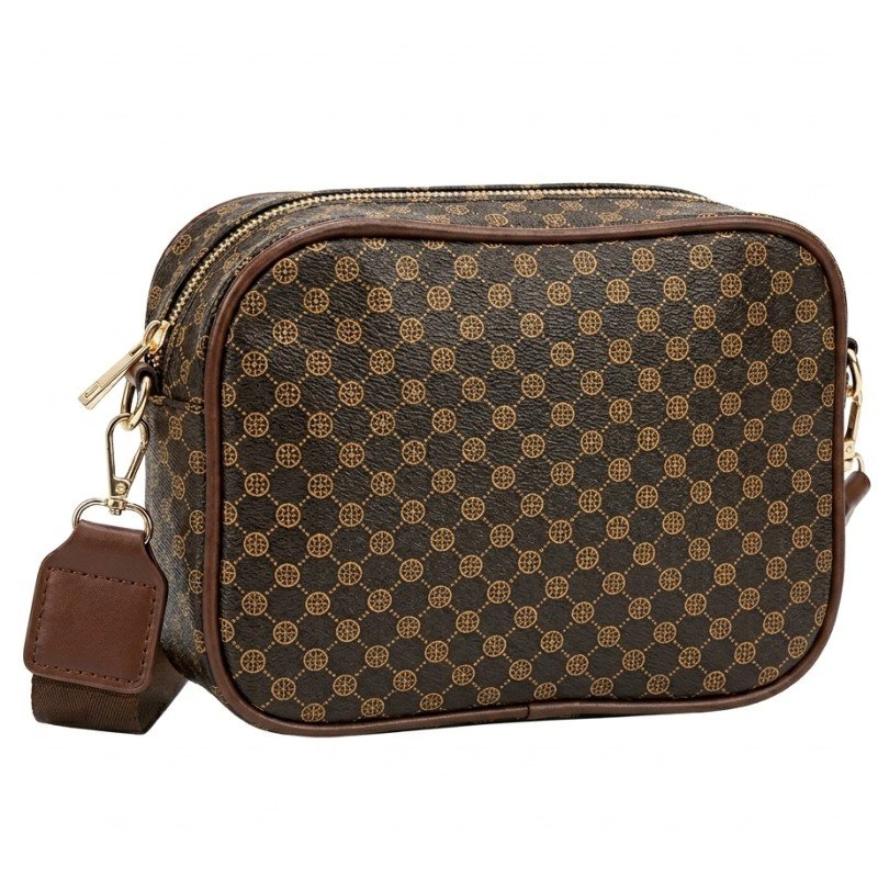 Brown leather printed crossbody