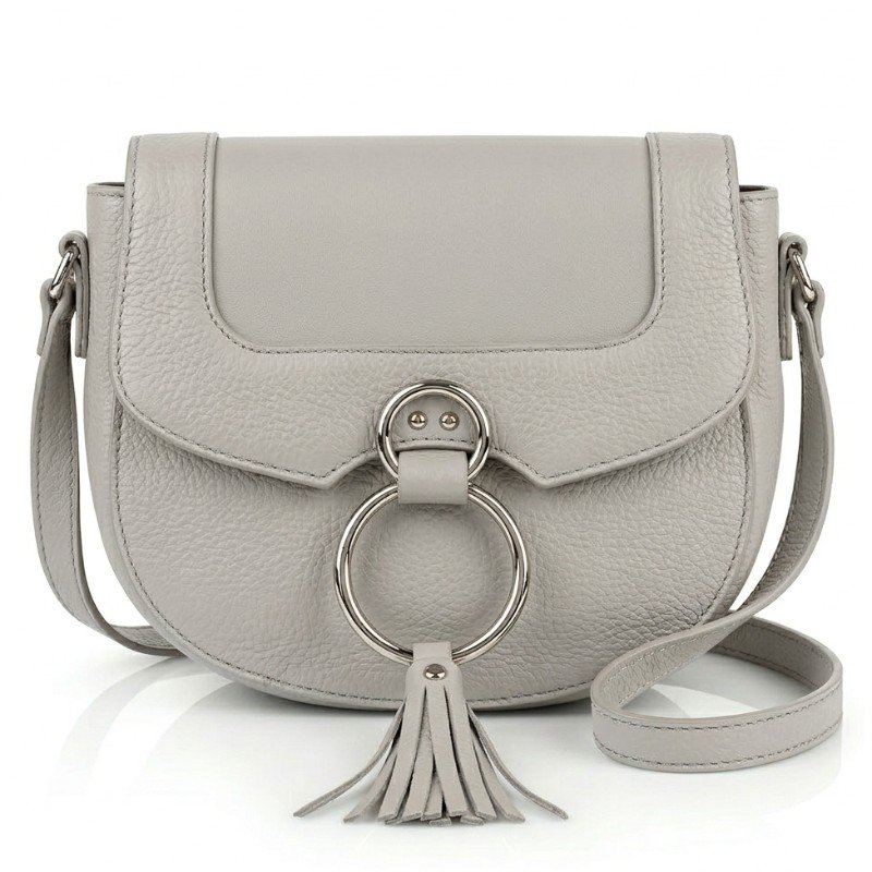 Grey stylish leather D shape Crossbody