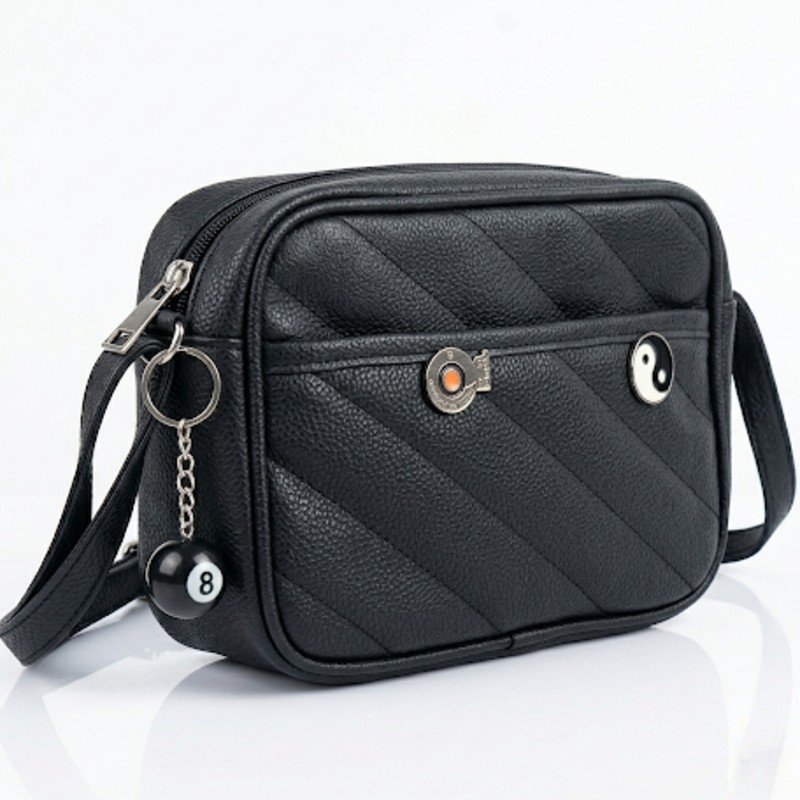Black faux leather crossbody bag