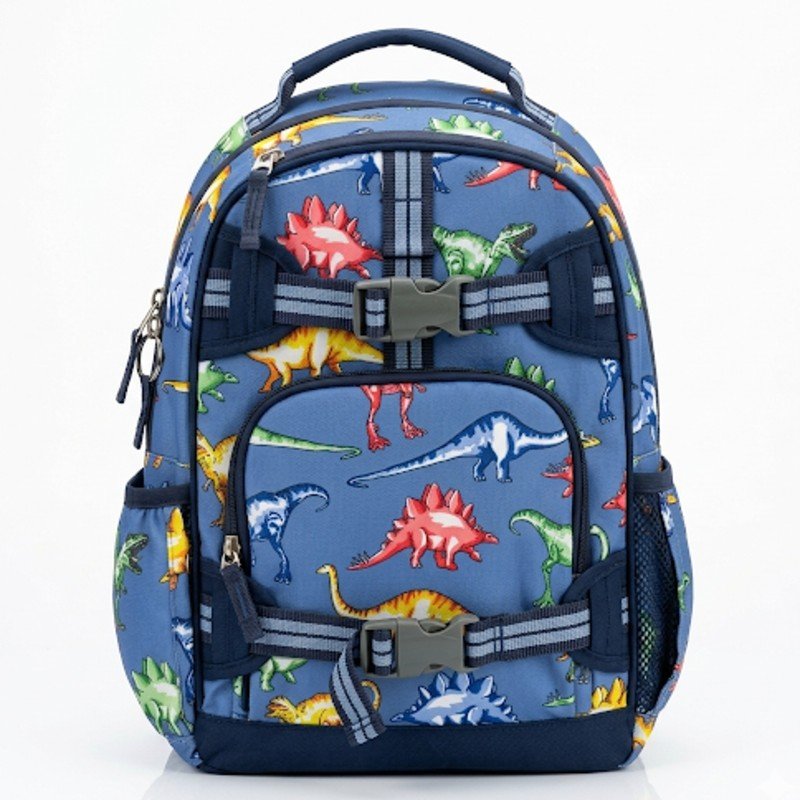 Pottery Barn Kids Mackenzie Blue Multi Dino Backpack.
