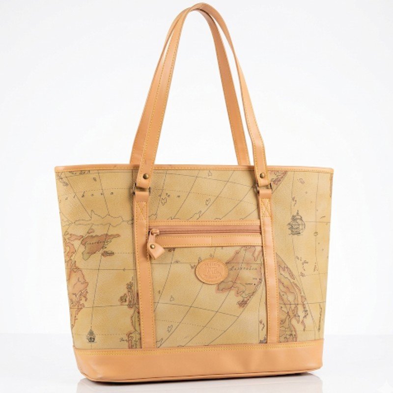 ALVIERO MARTINI 1° CLASSE map-print leather tote bag.