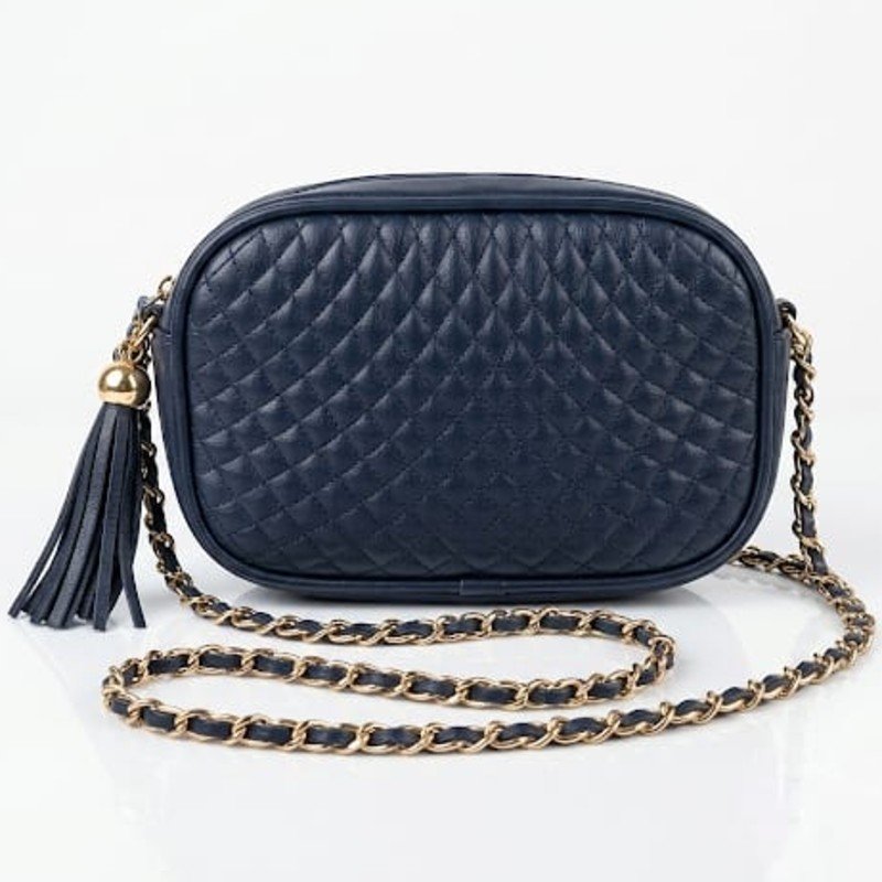 Quilted navy blue leather crossbody