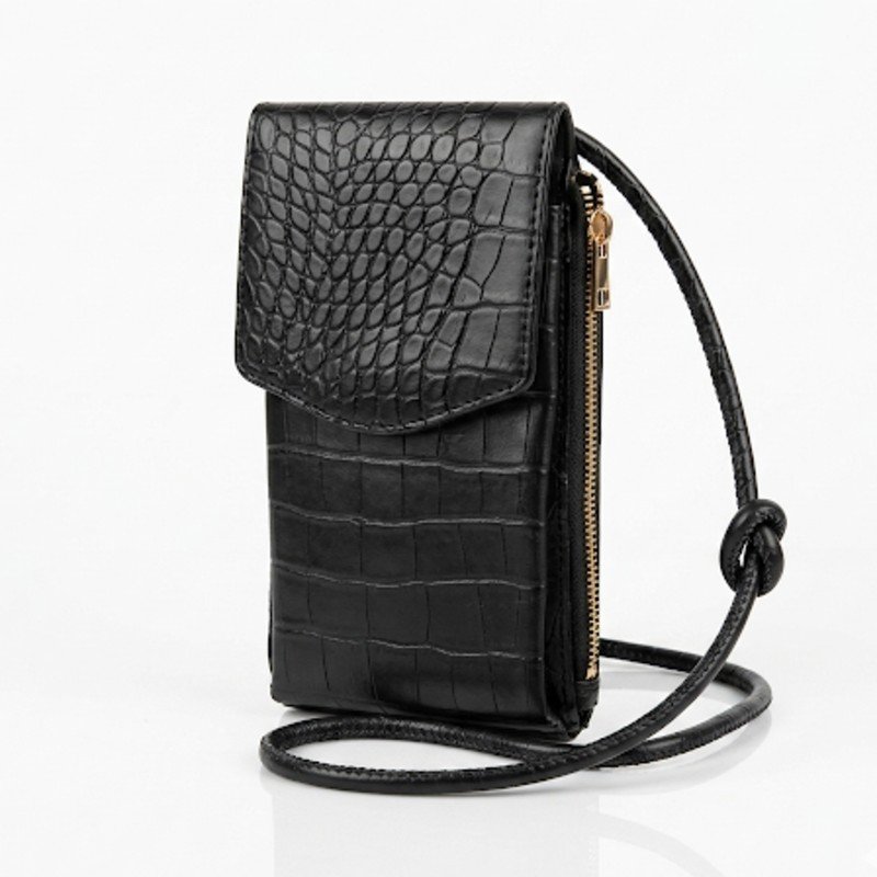 Black Crocodile leather mobile crossbody