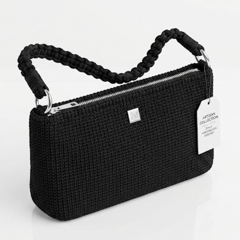 Black crocheted handbag