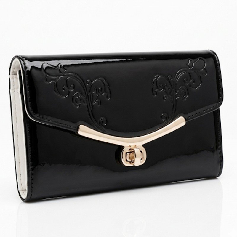 Black patent leather clutch wallet