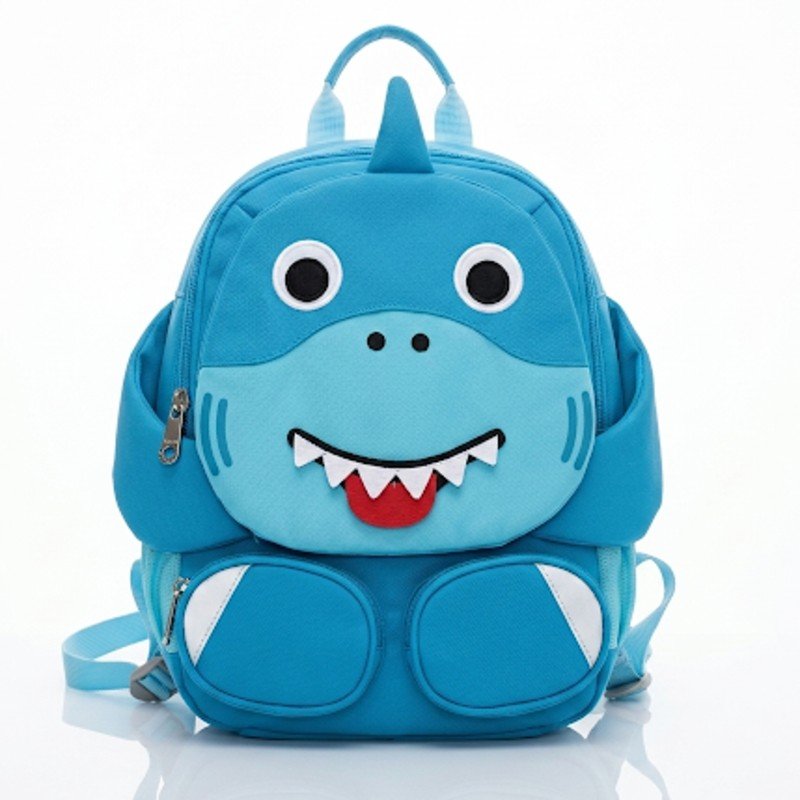 Affenzahn shark-themed children's kindergarten backpack in blue.