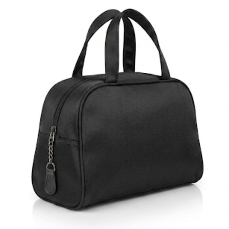 Black toiletry bag with top handles.
