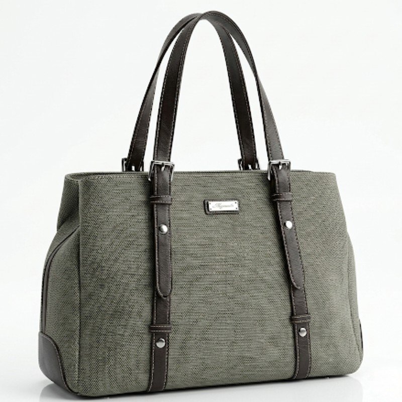 Canvas tote bag with leather-like straps and trim