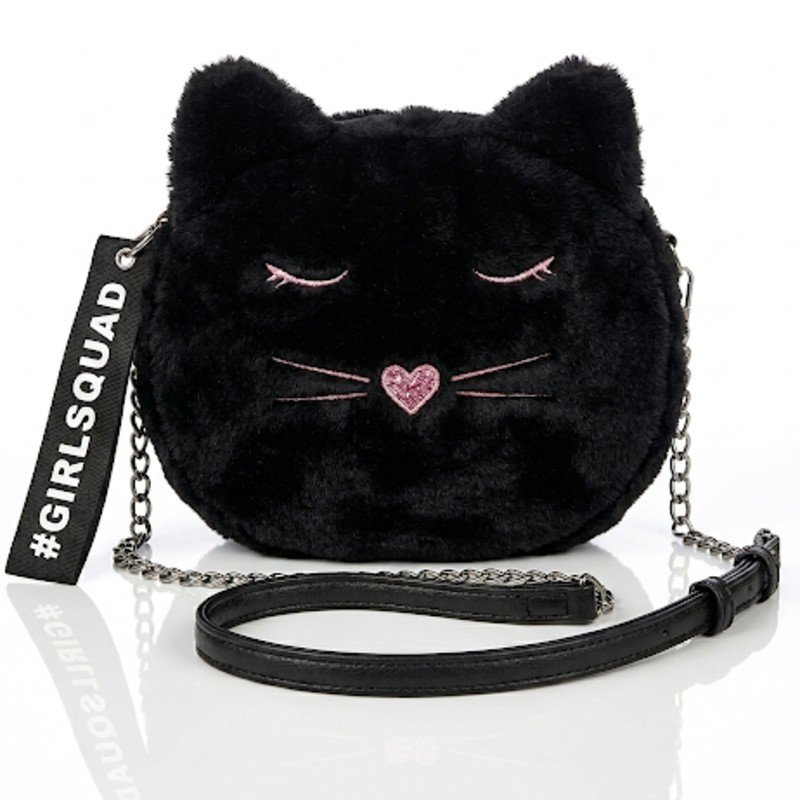 Fluffy black cat novelty cross-body bag