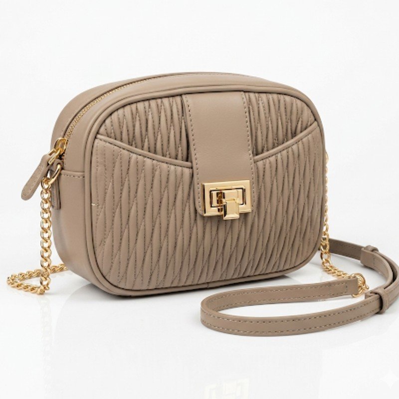 GRL chain pleated shoulder bag in greige.