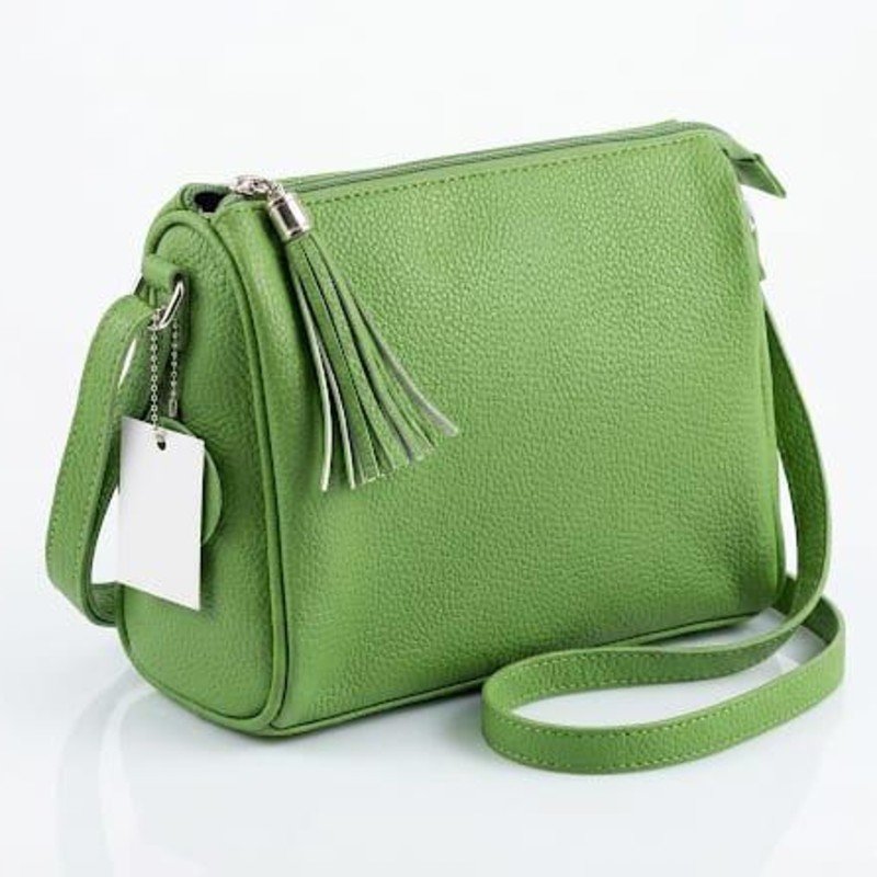 Lime Green Borse in Pelle leather camera bag with a silver-toned tassel zipper.