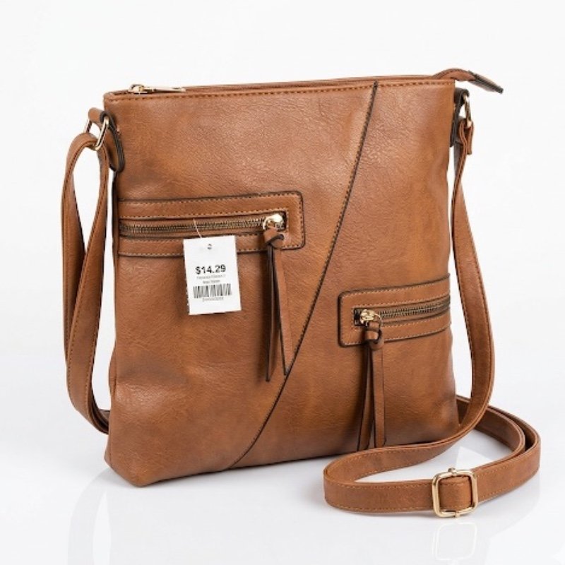 Brown nicci ladies crossbody with two outside zipper and gold tone hardwear
