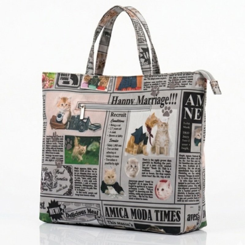 Urban Chic Newspaper Print Tote Bag – Vintage Cat Edition