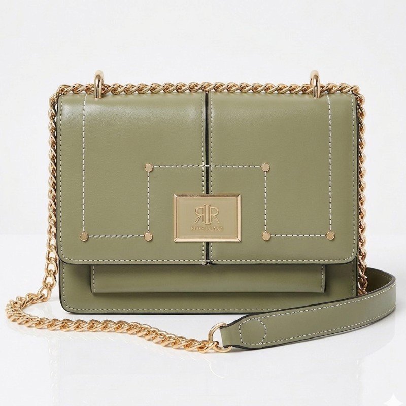 Green River Island branded cross-body bag with a gold chain strap.