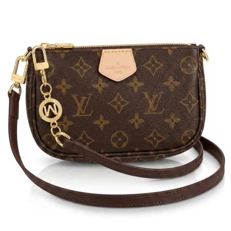 Louis Vuitton non coded Multi Pochette Accessoires bag in Monogram canvas with gold-tone hardware.