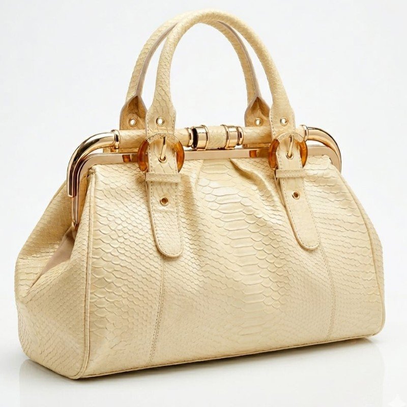 Beautiful premium look Branded Ripani made in Italy white snakeskin leather handbag clutch.
