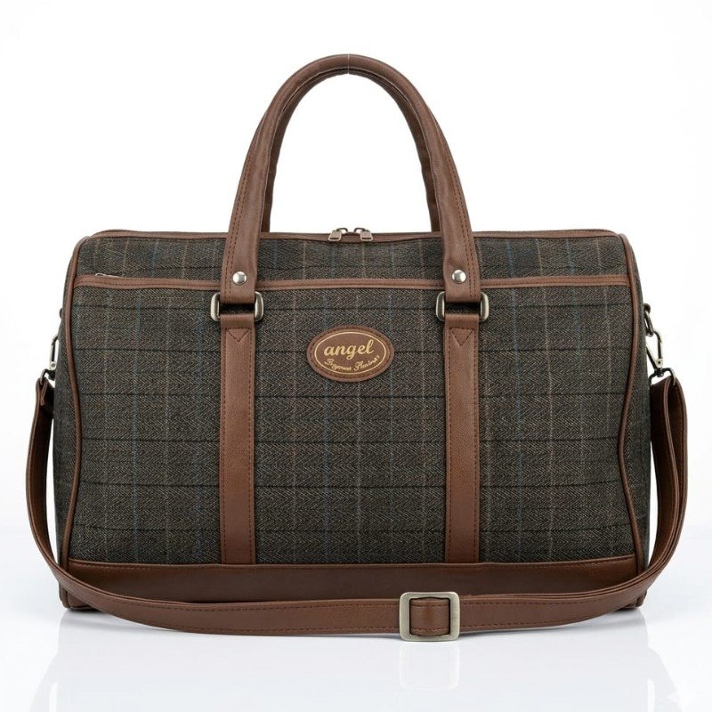 Brown check patterned duffle bag