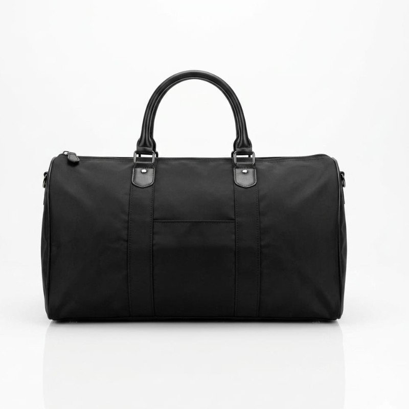 Black nylon duffle bag