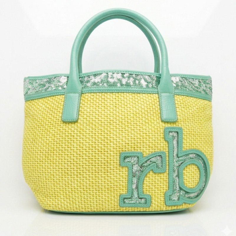 Yellow woven raffia tote bag