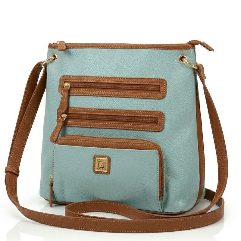 Stone mountain  light blue  tan leather bag