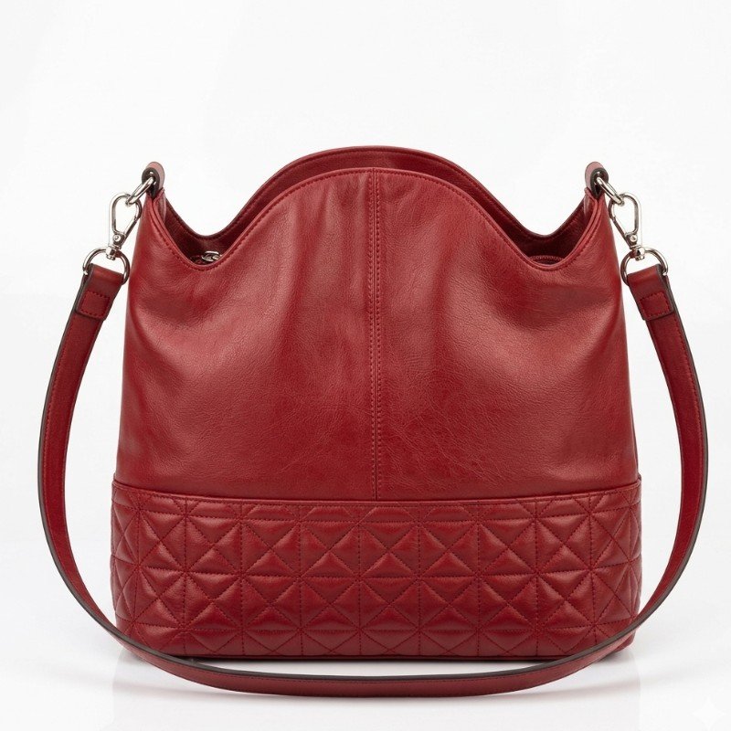 red leather hobo shoulder bag featuring a quilted bottom panel and silver-toned hardware.