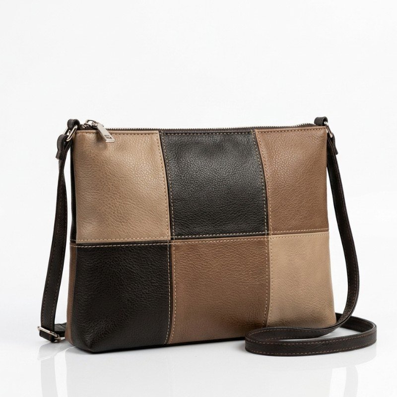Solo patchwork brown leather crossbody bag with a zipper closure