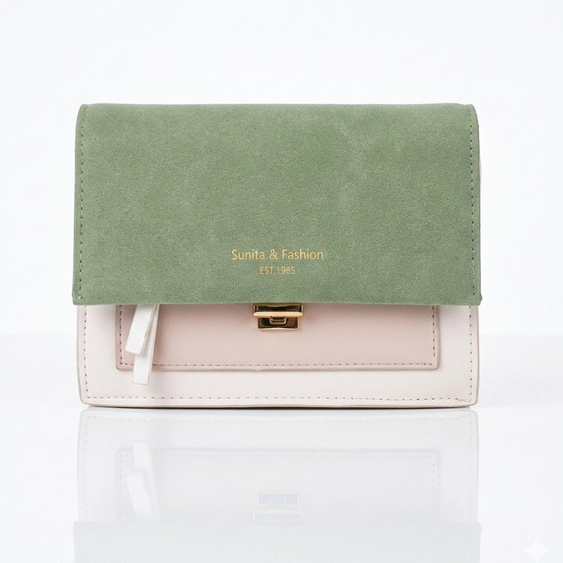 Sunita & Fashion EST. 1985 green and pink colorblock crossbody bag.