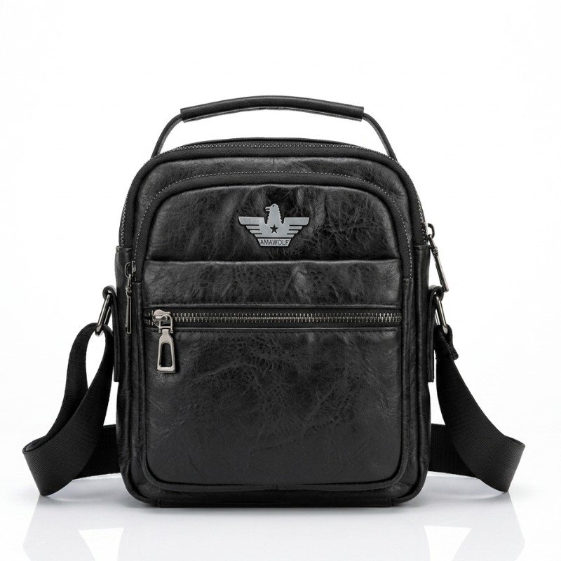 black AMAWOLF textured leather messenger bag.
