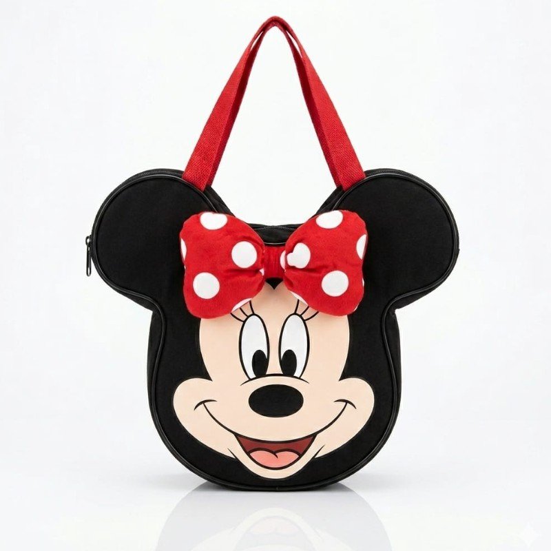 isney Parks Minnie Mouse Big Face Canvas Mini Tote bag, featuring a prominent red and white polka-dot bow