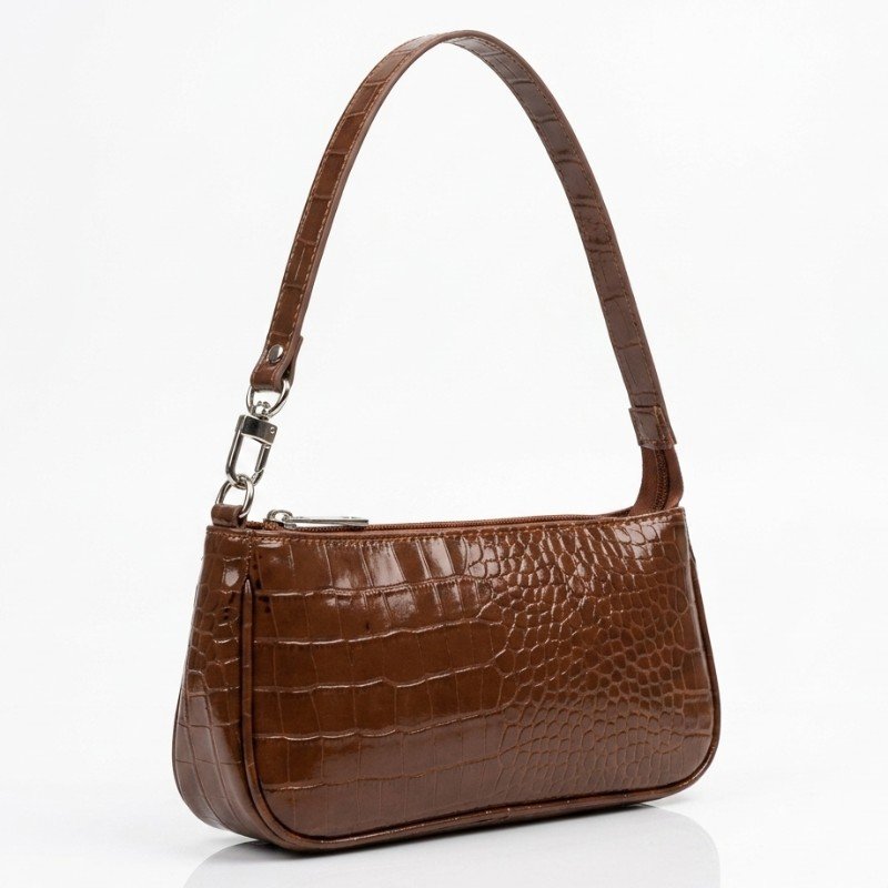 brown By Far Rachel baguette bag features a distinct crocodile-embossed leather