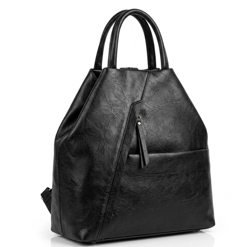 black PU leather convertible backpack