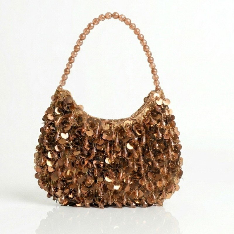 shimmering brown sequin shoulder bag