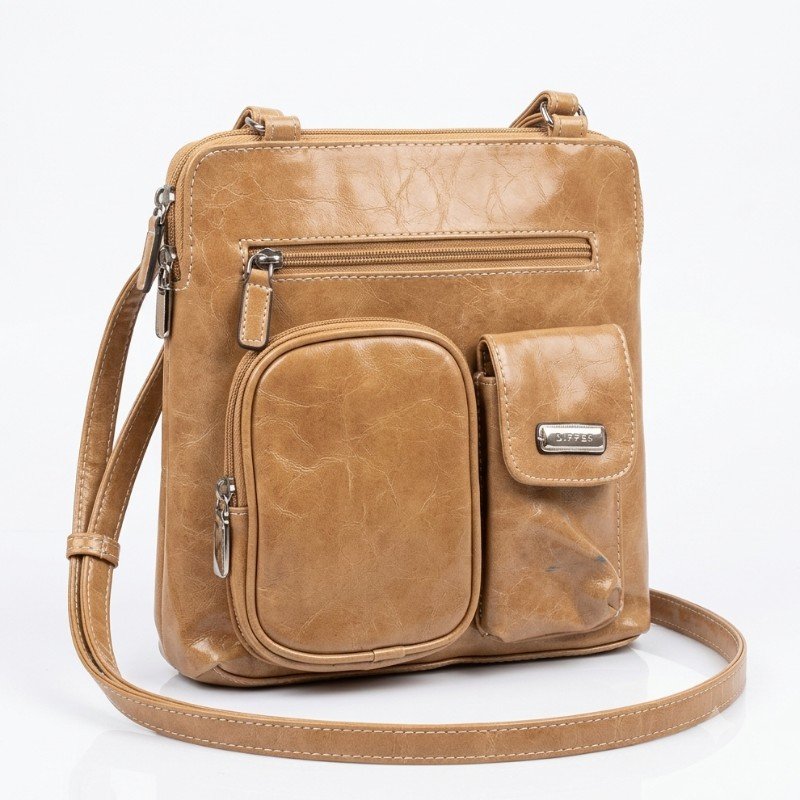 camel-colored MultiSac Zippy triple compartment crossbody bag