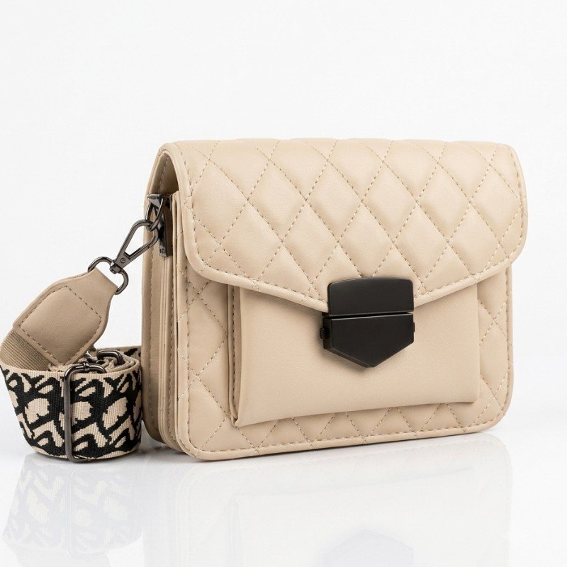 Beige rhombus embroidered women's bag