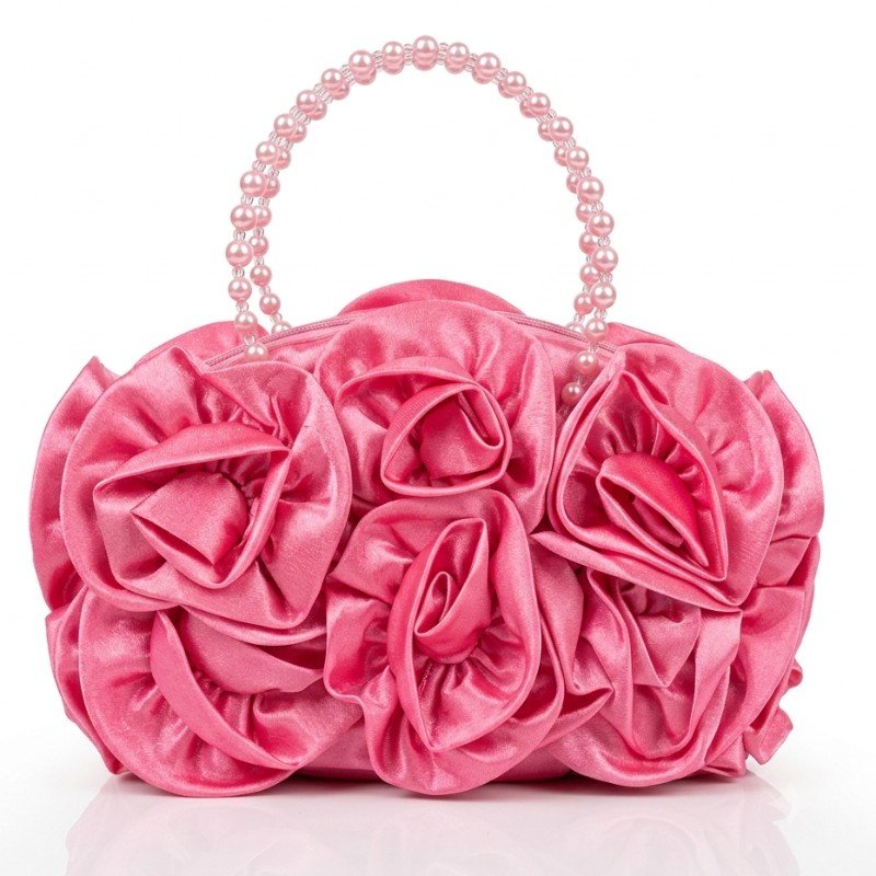 hot pink rose-shaped evening bag a delicate pearl-beaded handle.