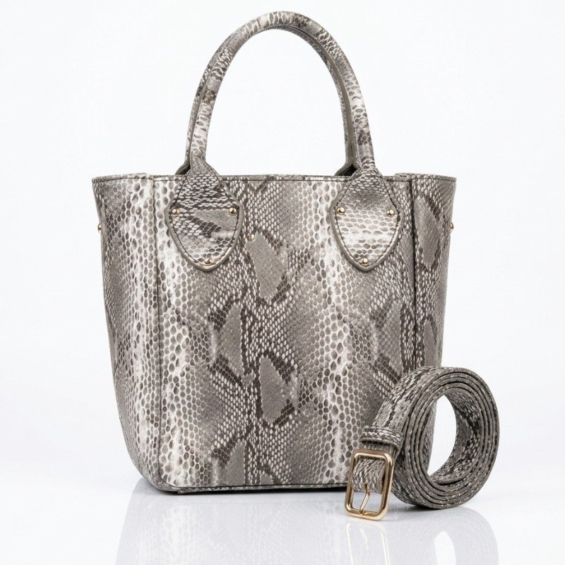 Orsen 2way mini totegrey snakeskin pattern and includes a detachable