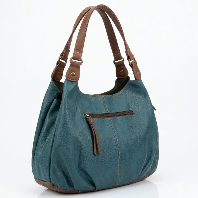 Aodour teal soft leather large-capacity shoulder bag